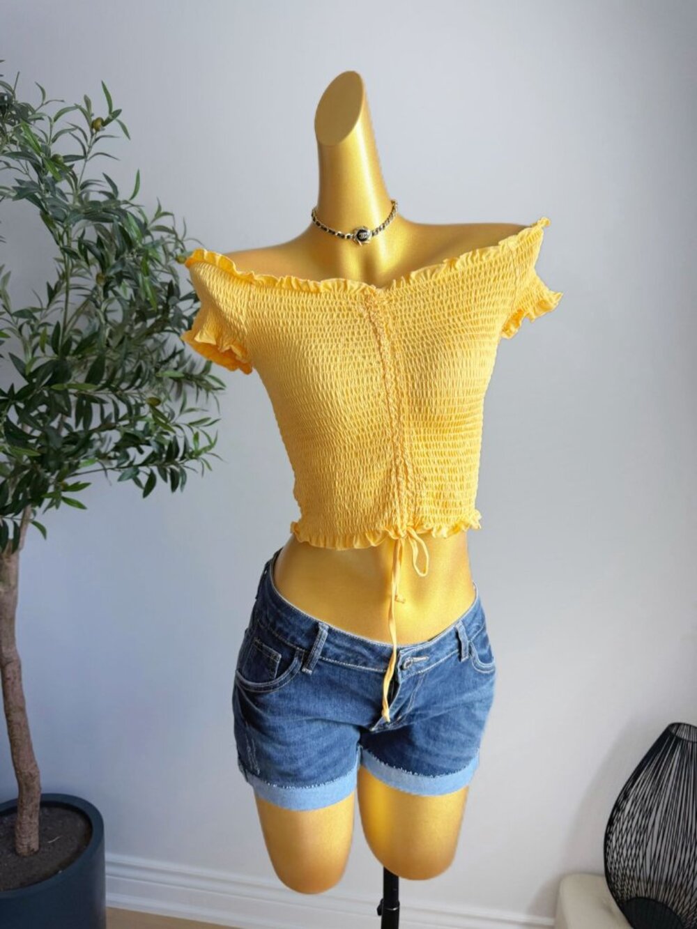 Rue21 Yellow Smocked Off Shoulder Crop Top Size Medium NWT